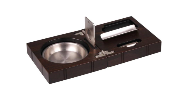 Zigarrenaschenbecher "Set Walnuss" mit Zigarrenschneider und Bohrer